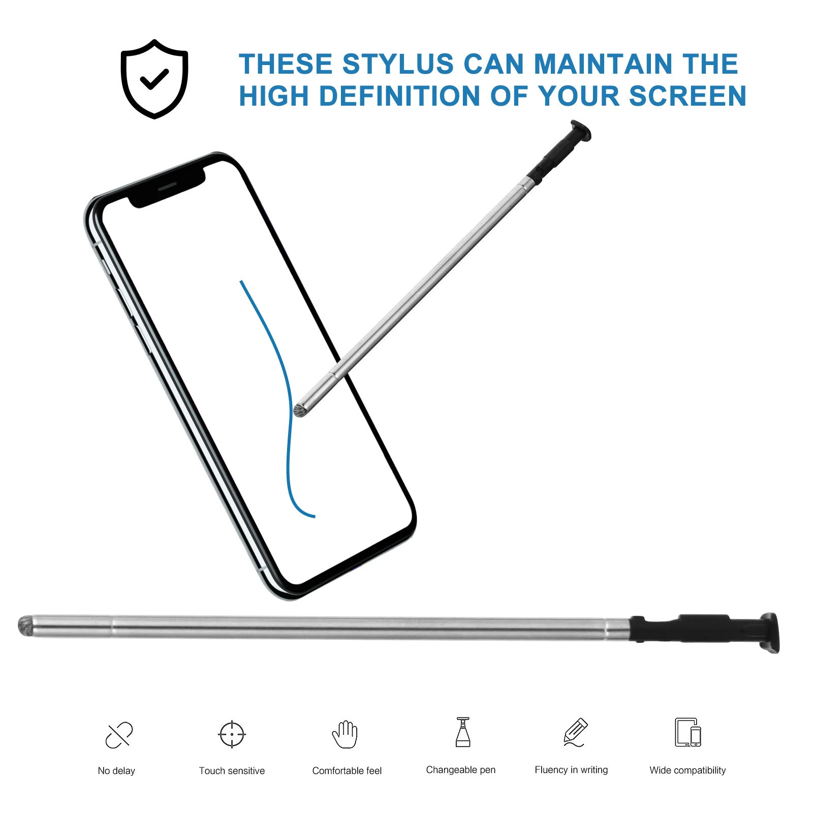 

2 pcs Capacitive Stylus For 4 Silver Smooth Screen Plastic Smart Phone Pen Practical Tablet Accessories