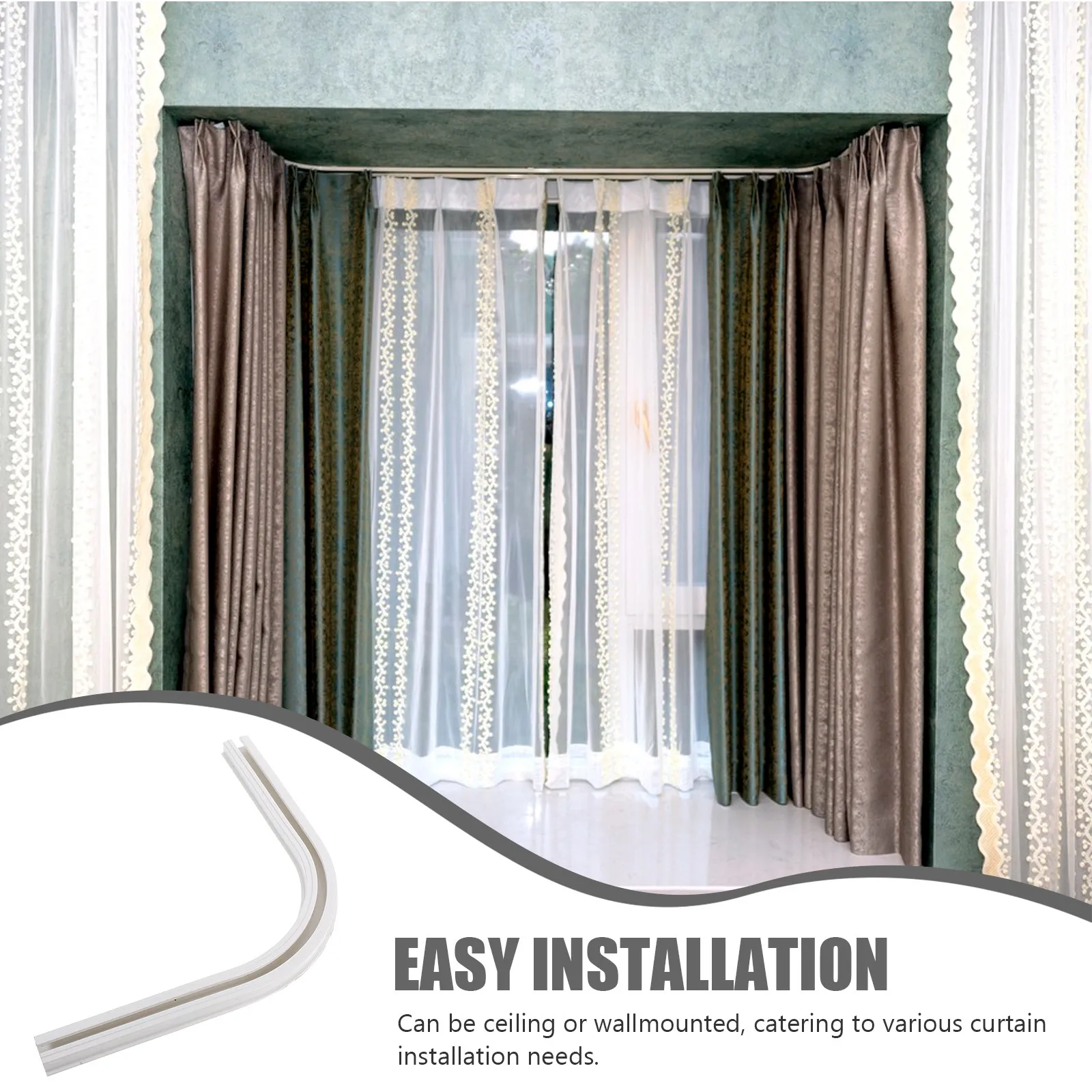Ceiling Track for Hanging Curtains Adhesive Curtain Rod Holder Silent Smooth Corner Sliding Guide Rail Wall Mount Ceiling Mount