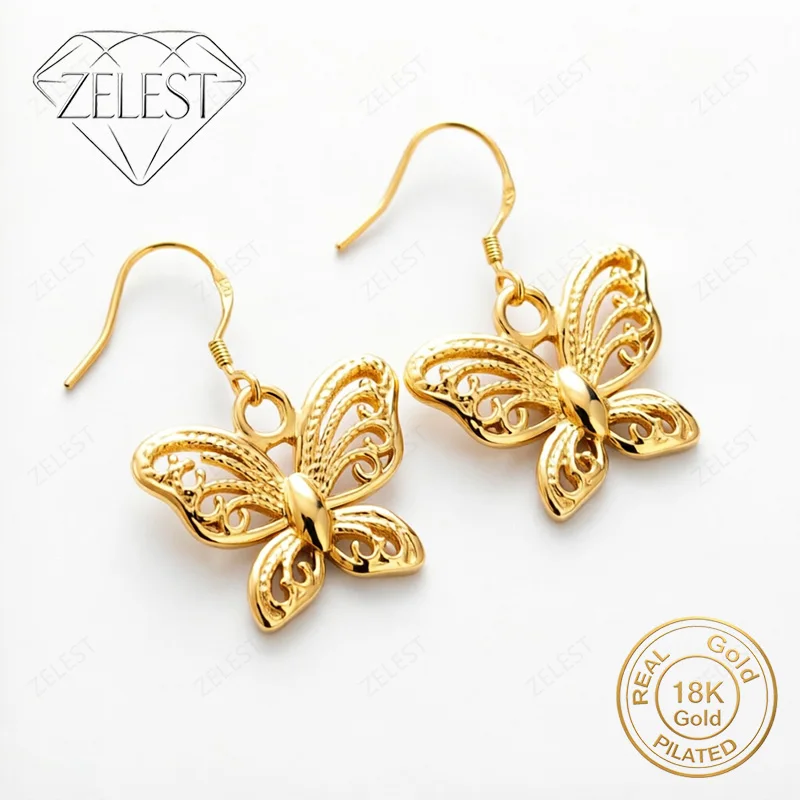 925 Sterling Silver 18K Gold Plated Delicate Openwork Butterfly Earrings for Women, Party Jewelry Gifts and Accessories