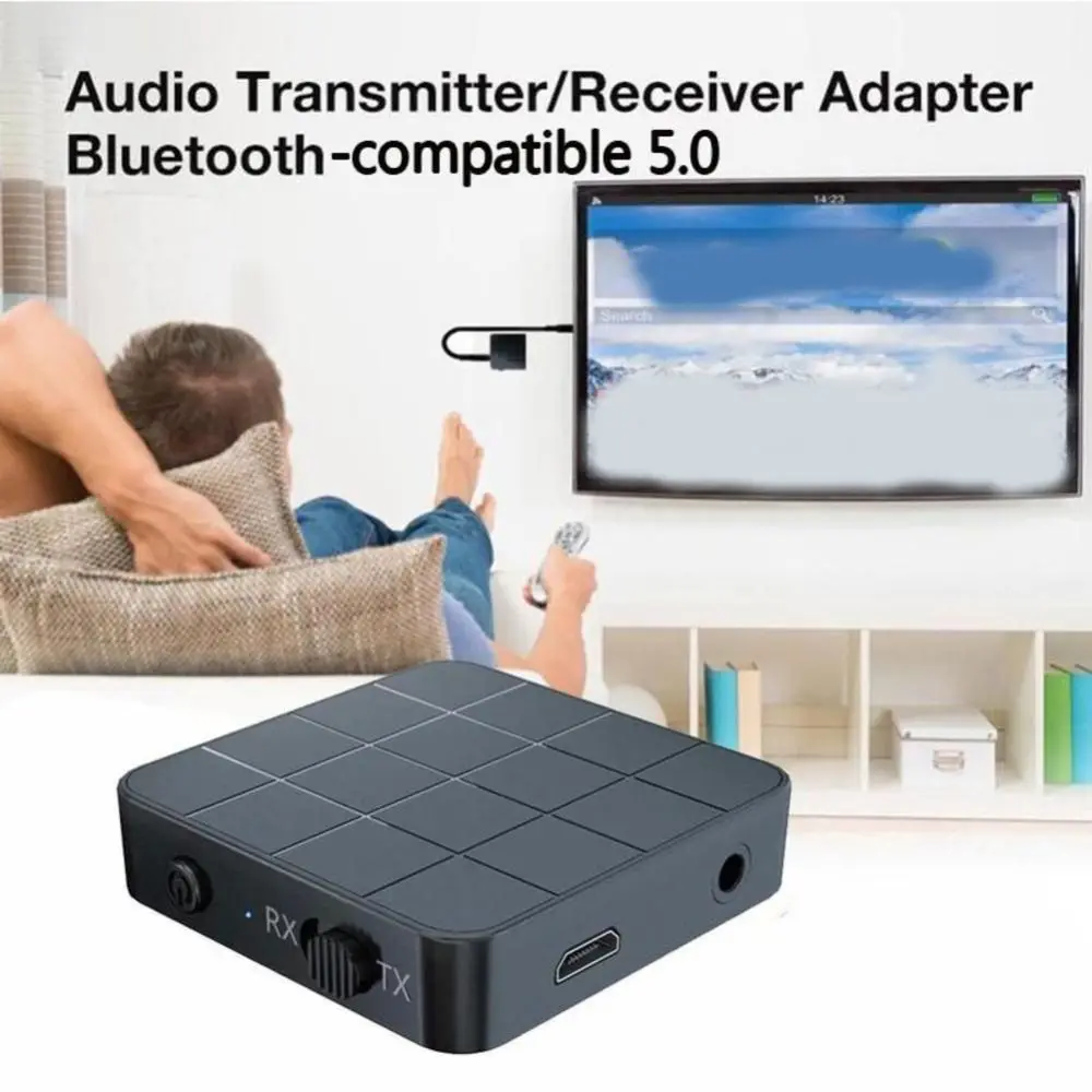 Bluetooth 5.0 Audio Transmitter Receiver with 3.5mm Microphone RCA Connection Wireless Music Adapter 2 in 1 Design RCA Adapter