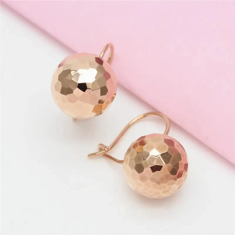 

585 Purple Gold Fashion Classic Geometric Round Bead Earrings for Women 14K Rose Gold Plated Exaggerated Ear Hook Party Jewelry