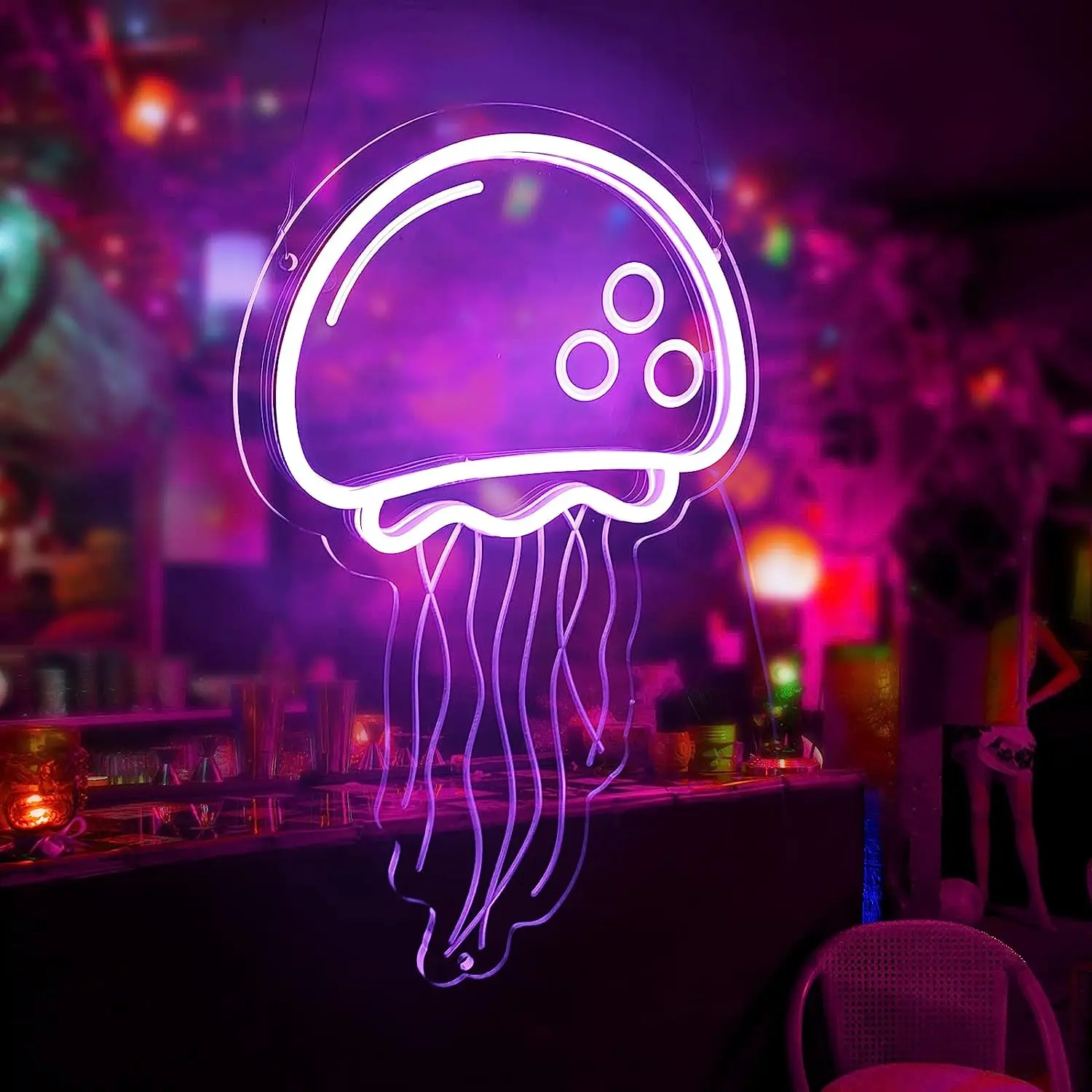 Jellyfish Neon Signs for Wall Decor Light Up Personalized for Bedroom Bar Holiday Party USB Powered 3D Art Creative Purple LED