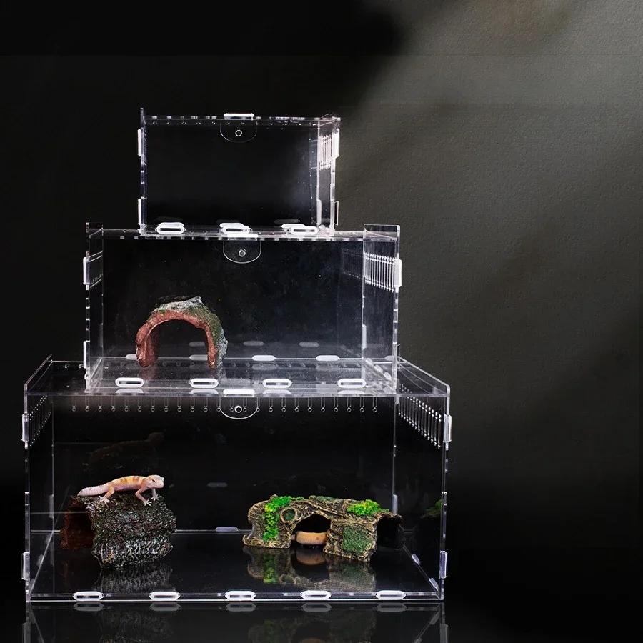 

Transparent Acrylic Breeding Box for Pets Lizards Spiders Insects Snakes Landscaping Temperature Display Desktop Viewing Box