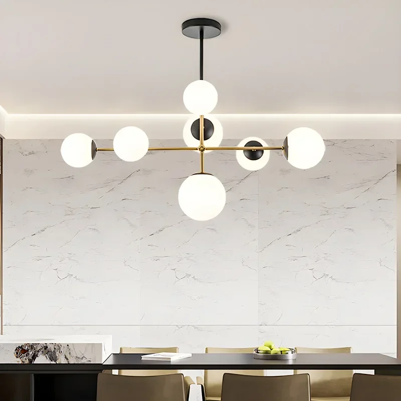 

SANDYHA Modern Nordic Chandelier Glass Lampshade Design Elegant Lighting for Living Room Kitchen Island Dining Table