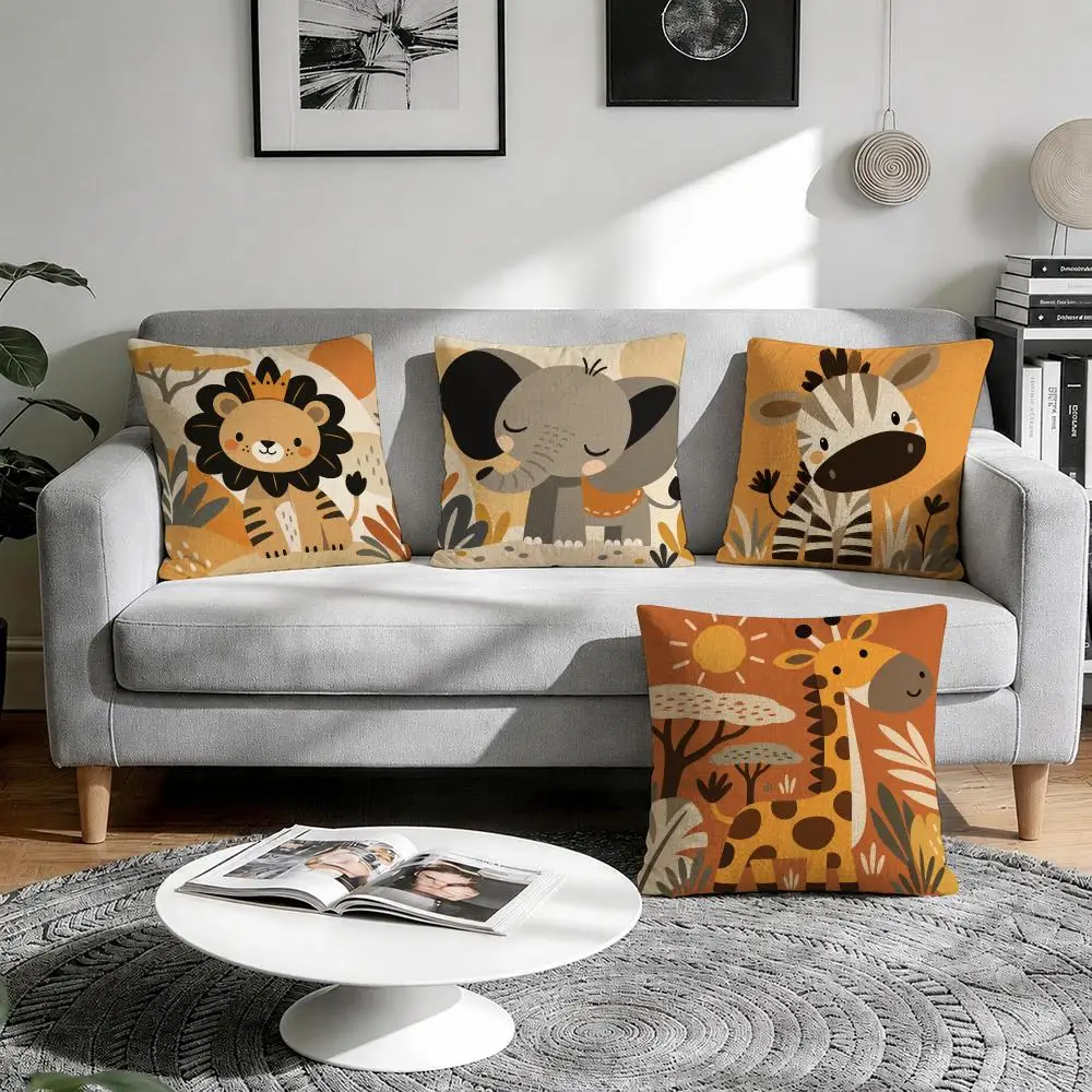 Safari Animal Wall Art Cushion Cover 1/4Pcs Linen Throw Pillow Covers Double-Side Print Sofa Couch Living Room Decor