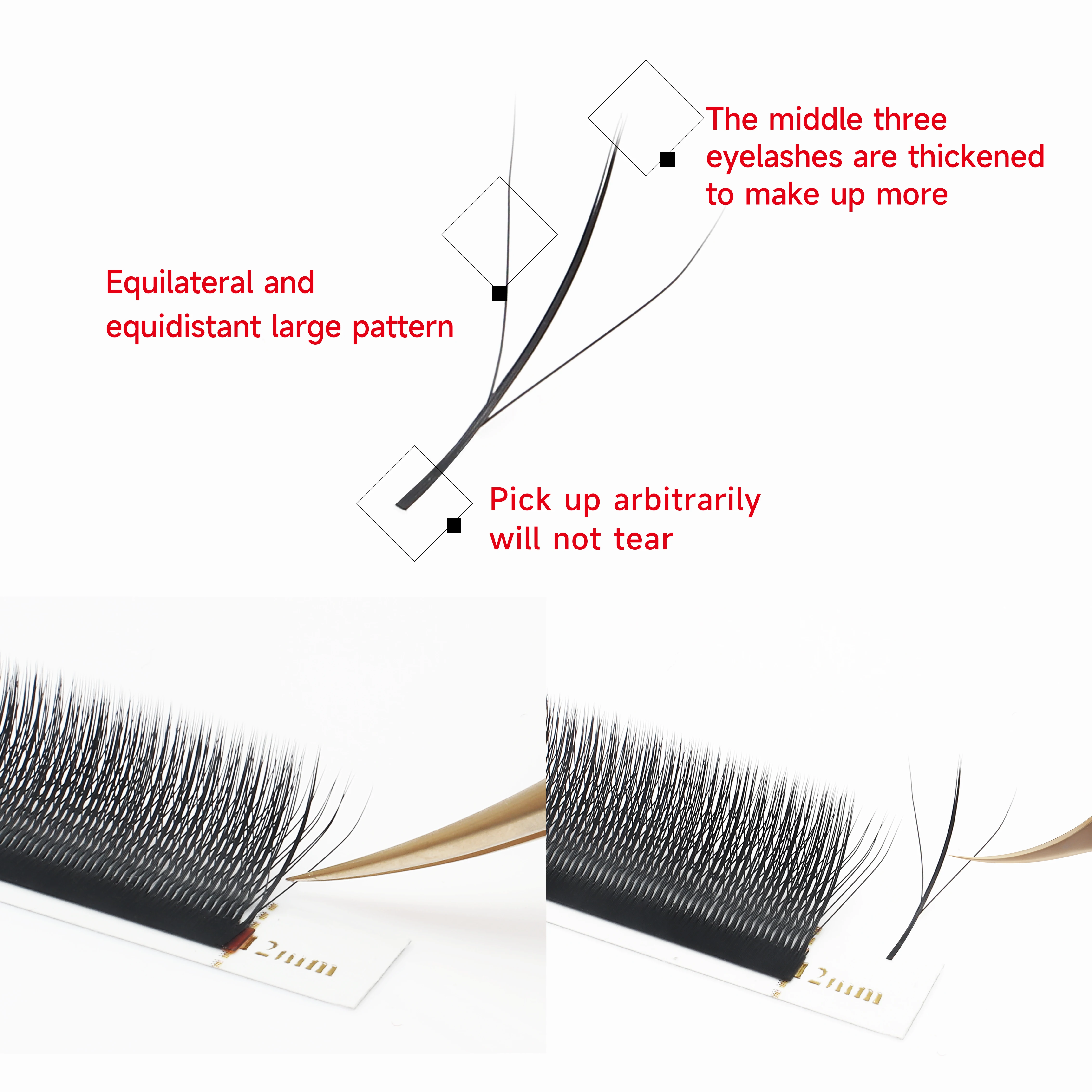 Xusuzaki 3d w cílios w forma 3d três núcleos triplo dicas extensões de cílios blister natural pré-fabricado fãs volume cílios postiços