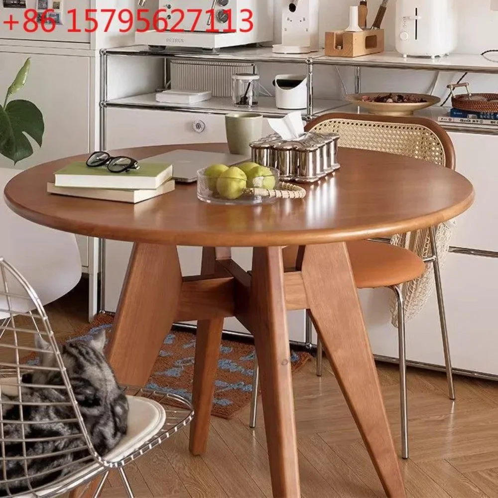 Walnut solid wood dining table French household small apartment eating table balcony corner