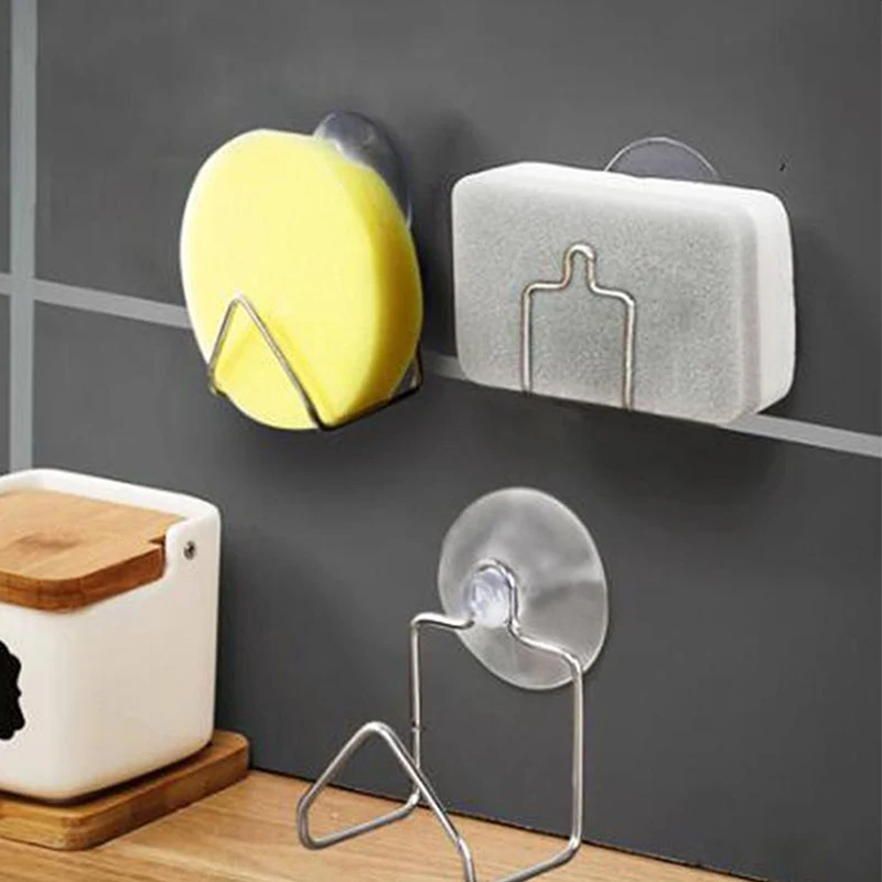 Stainless Steel Suction Cup Drain Rack Sponge Holder Brush Soap Dishwashing Liquid Drainer Kitchen Sundries Organizers