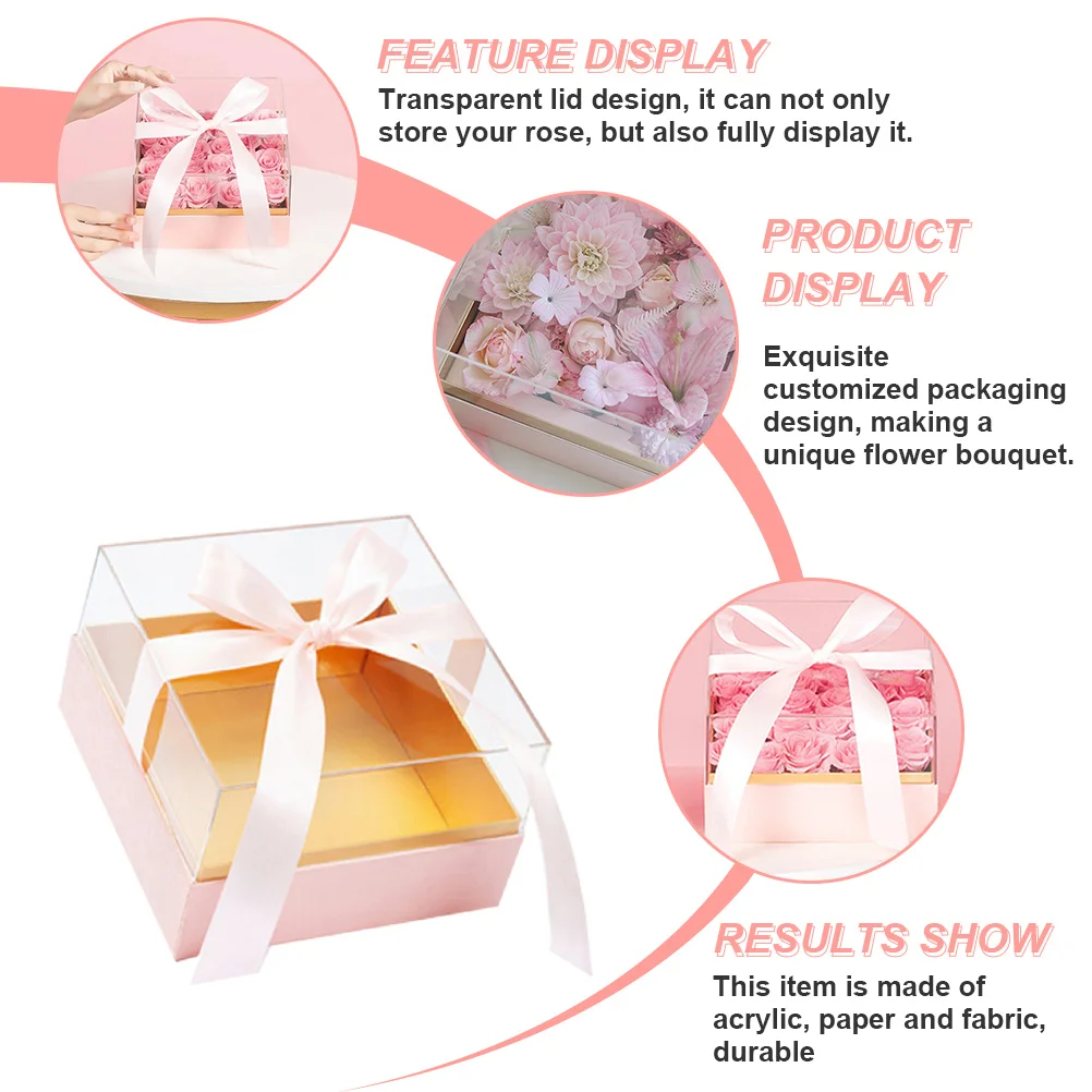 

Square Preserved Rose Packaging Box Transparent Lid Durable Acrylic Flower Storage Holder Gift Flower Box Valentine's Day Gift