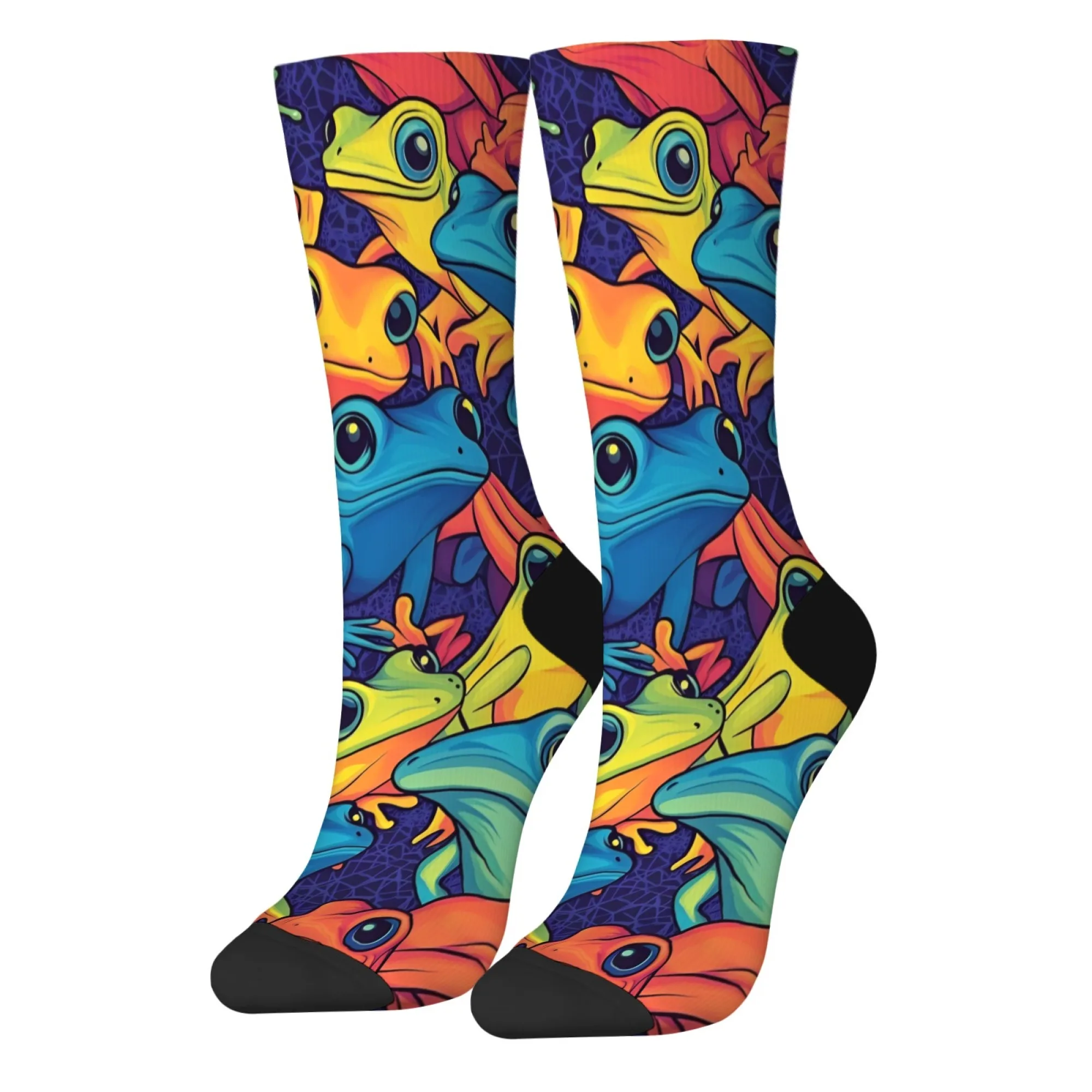Trendige Frosch-Herren-Crew-Socken im Hip-Hop-Stil, mehrfarbiger Aufdruck, Herrensocken, perfektes Geschenk für Tierbegeisterte und Streetwear-Fans
