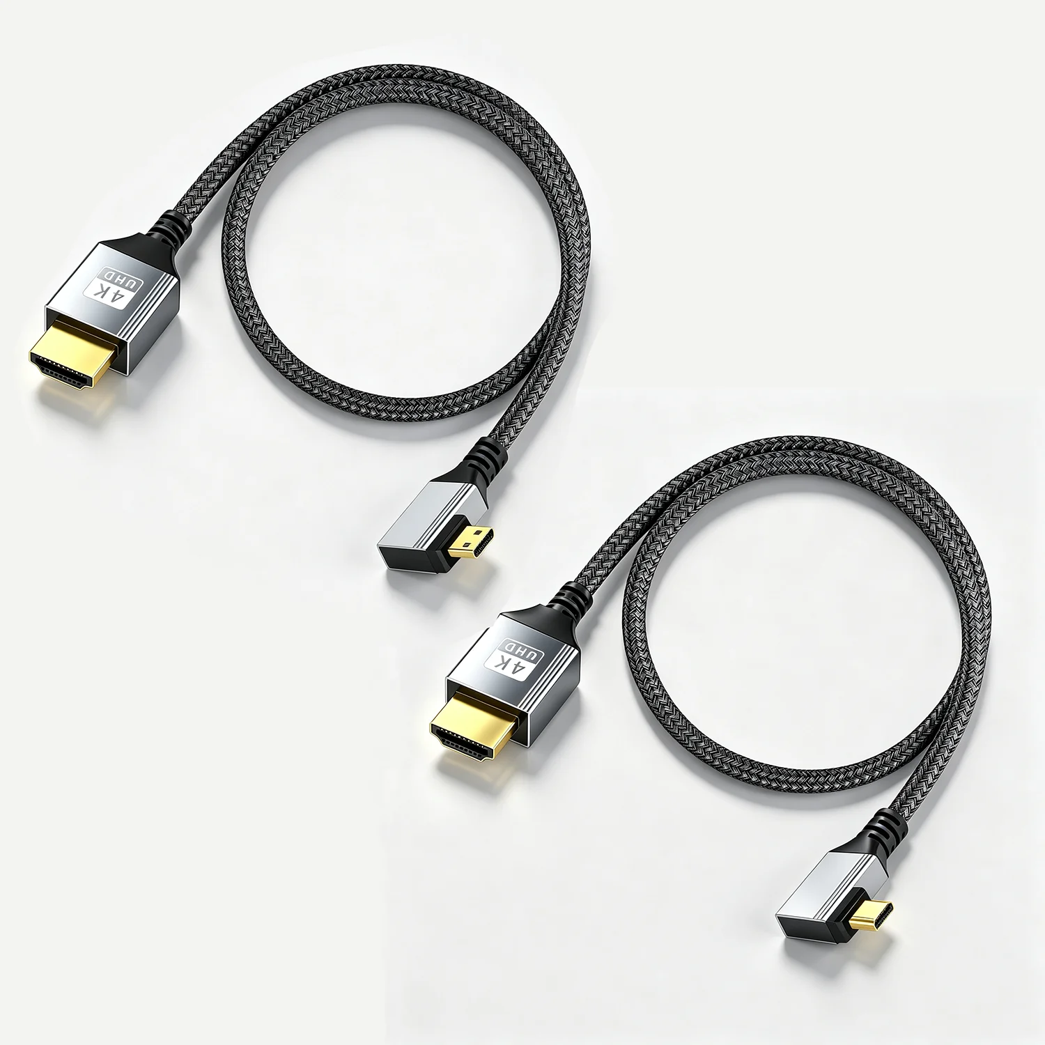 0.5m 4K UHD Cable 90 Degree Left/Right Angle Micro-HD to HD Port Aluminum Short Nylon Braid Cord for Tablet Laptop Camera HDTV