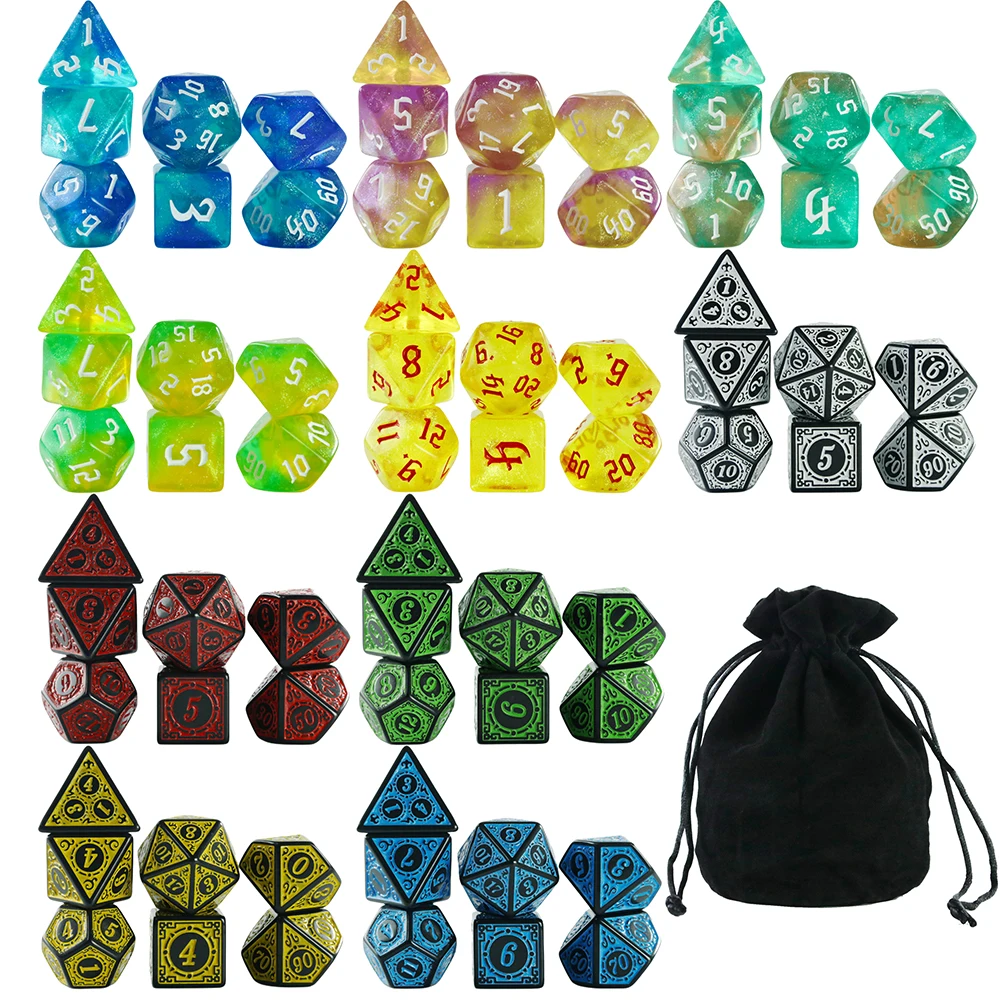 

70 Pcs Polyhedral Dice Set with Bag 10 Set DND Game Dice D4-D20 for D&D Role Playing Game,Table Game,Board Games