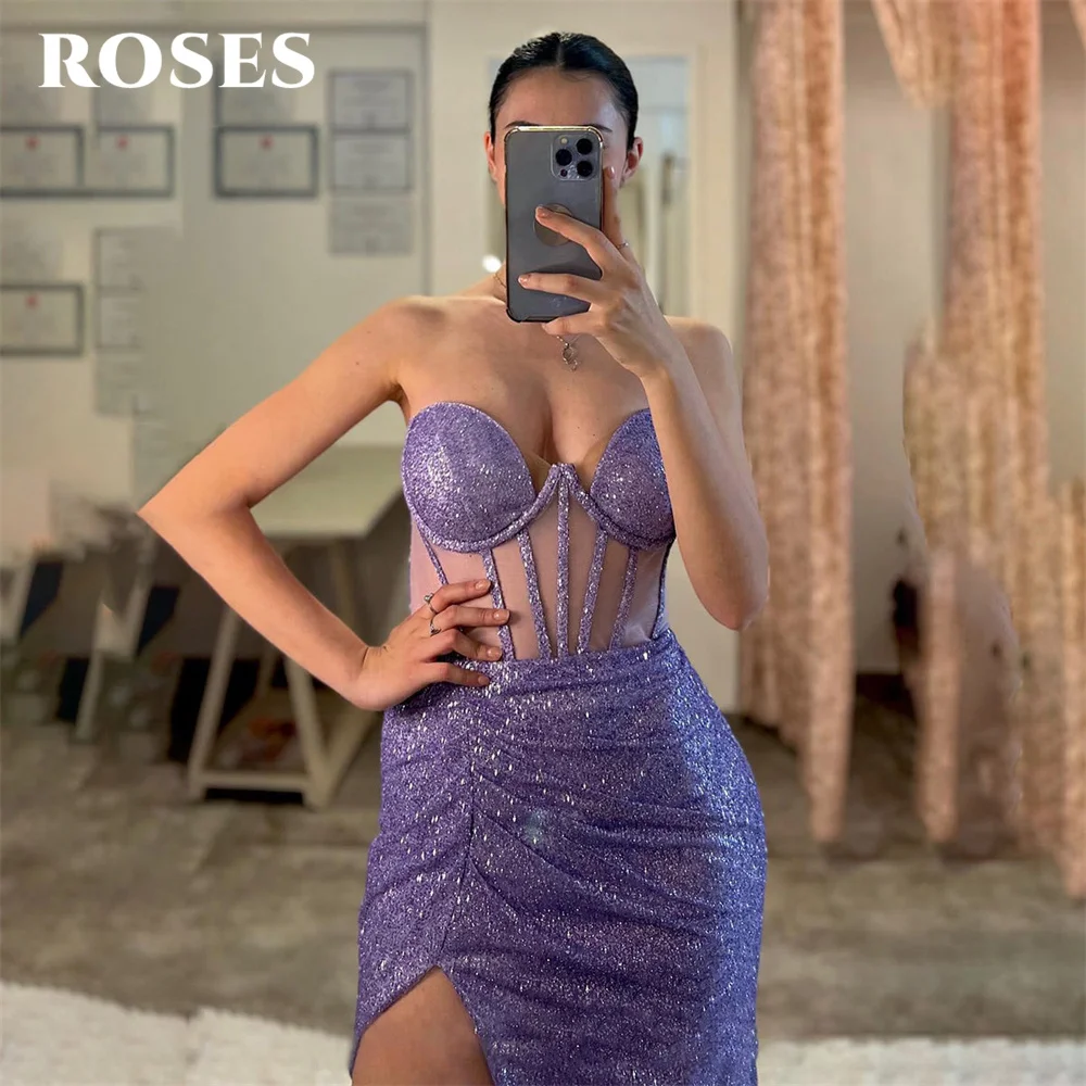 Rosen lila Pailletten elegant sexy Hochzeits feier Kleid ärmellose Promi Kleid Schatz besonderen Anlass Kleid Roben du Soir