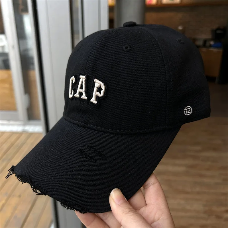Unisex Adjustable Letter Embroidered Ripped Design Baseball Cap  All-season Trendy Hip-hop Dad Hat Trucker Hat - view 5