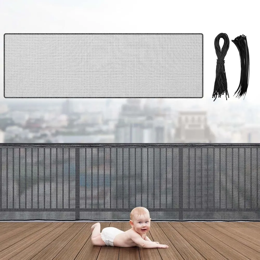 Banister Guard x3 Balcony Netting Kids Pets Stairway Safety Net Baby Gate Balcony Net Safety Mesh Stair Net No Drilling Apparent