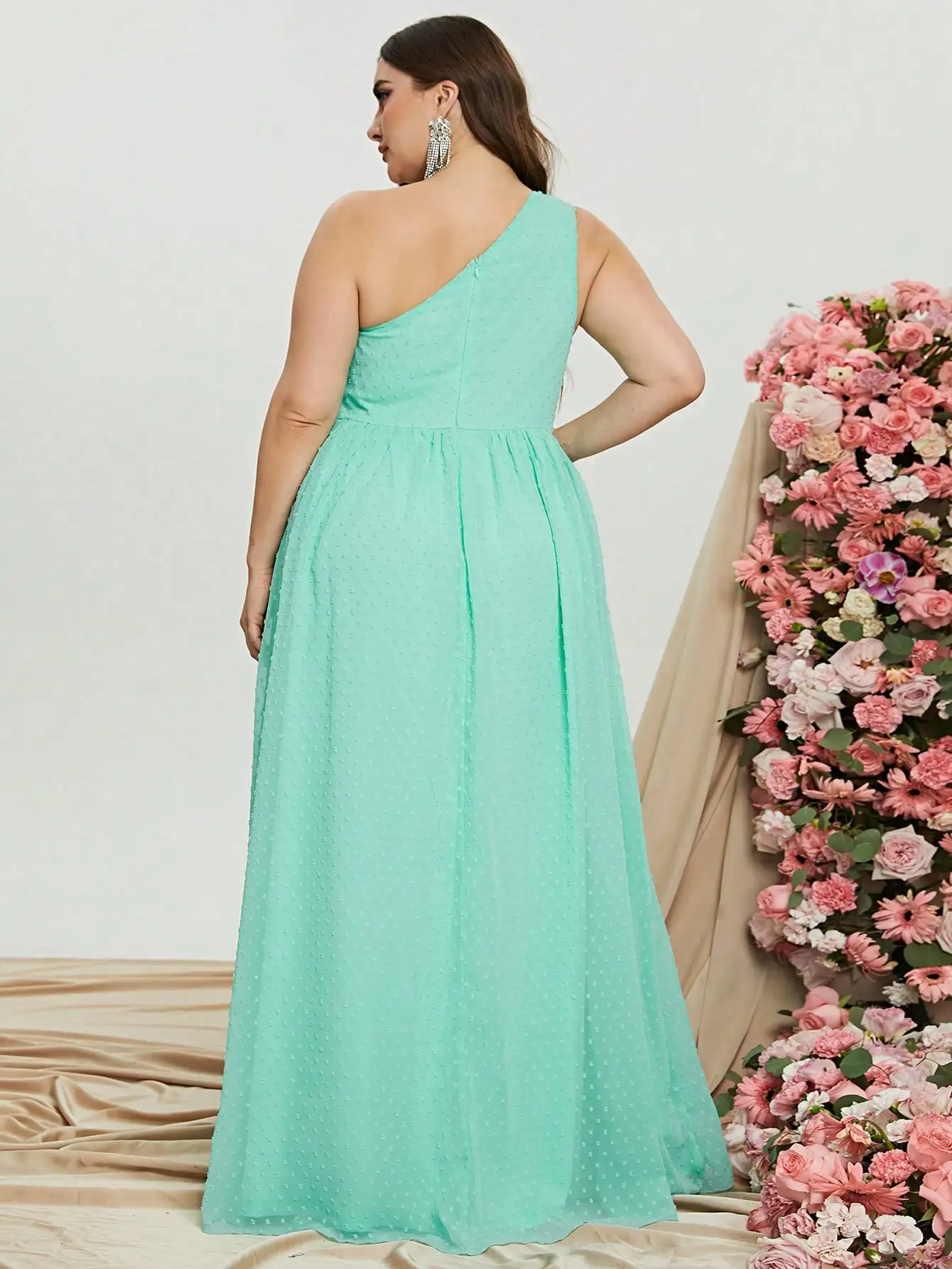 Assimétrico Chiffon A-Line Dress, Vestidos Formais, Split Thigh, Plus Size