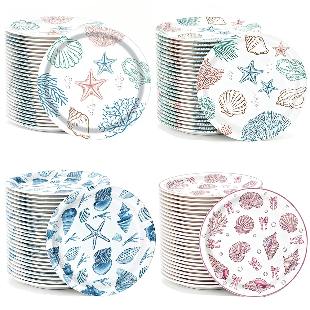 10-50Pcs Ocean Shell Paper Paper Plates Disposable Tableware Cups Birthday Party Decoration Scene Baby Shower Wedding