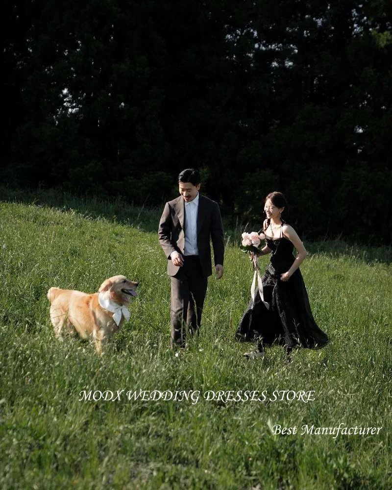 MODX Simple Silk Organza Wedding Party Dresses Korean Photoshoot Straps Ankle Length Prom Evening Gowns Corset Back