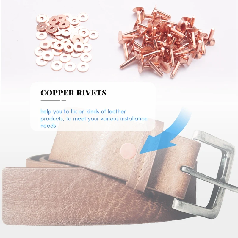 50 Sets of Copper Rivets and Burrs,Leather Belt Wallets, Leather Copper Rivets, Leather DIY Craft Supplies (9/16 Inches)-A51M