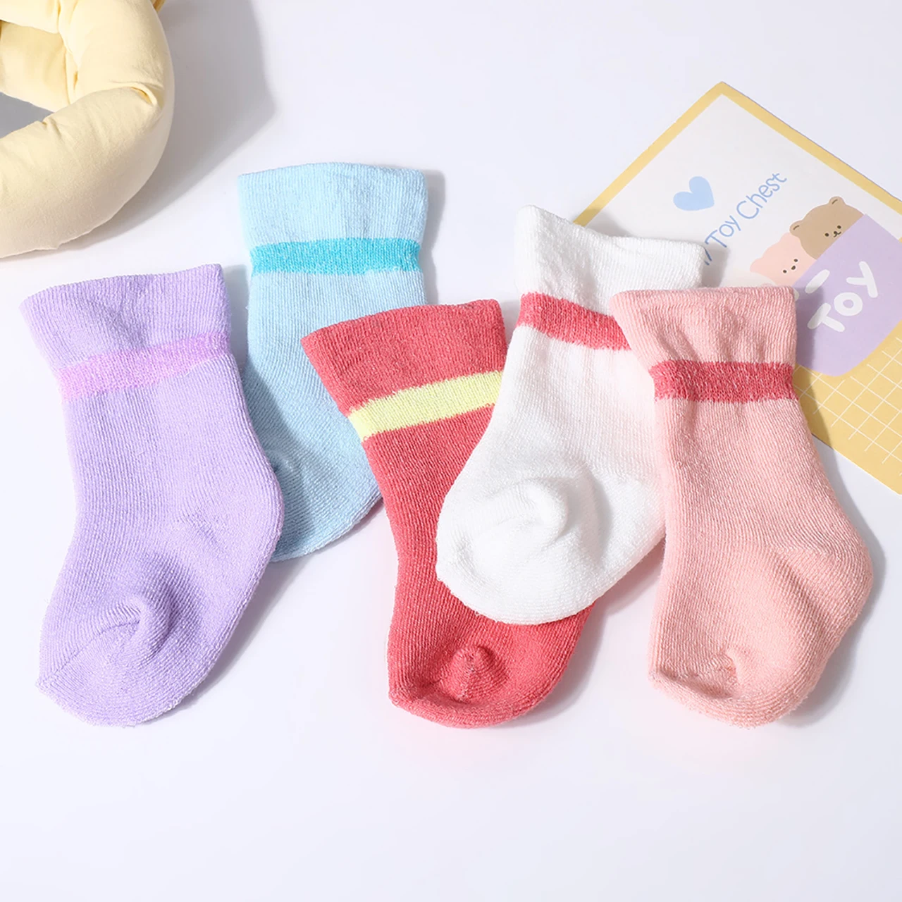 5Pairs Newborn Sleep Socks Sweat Absorbing Breathable Children Cotton Sock 0-2Year Toddler Colorblock Mid-calf Socks Footwear