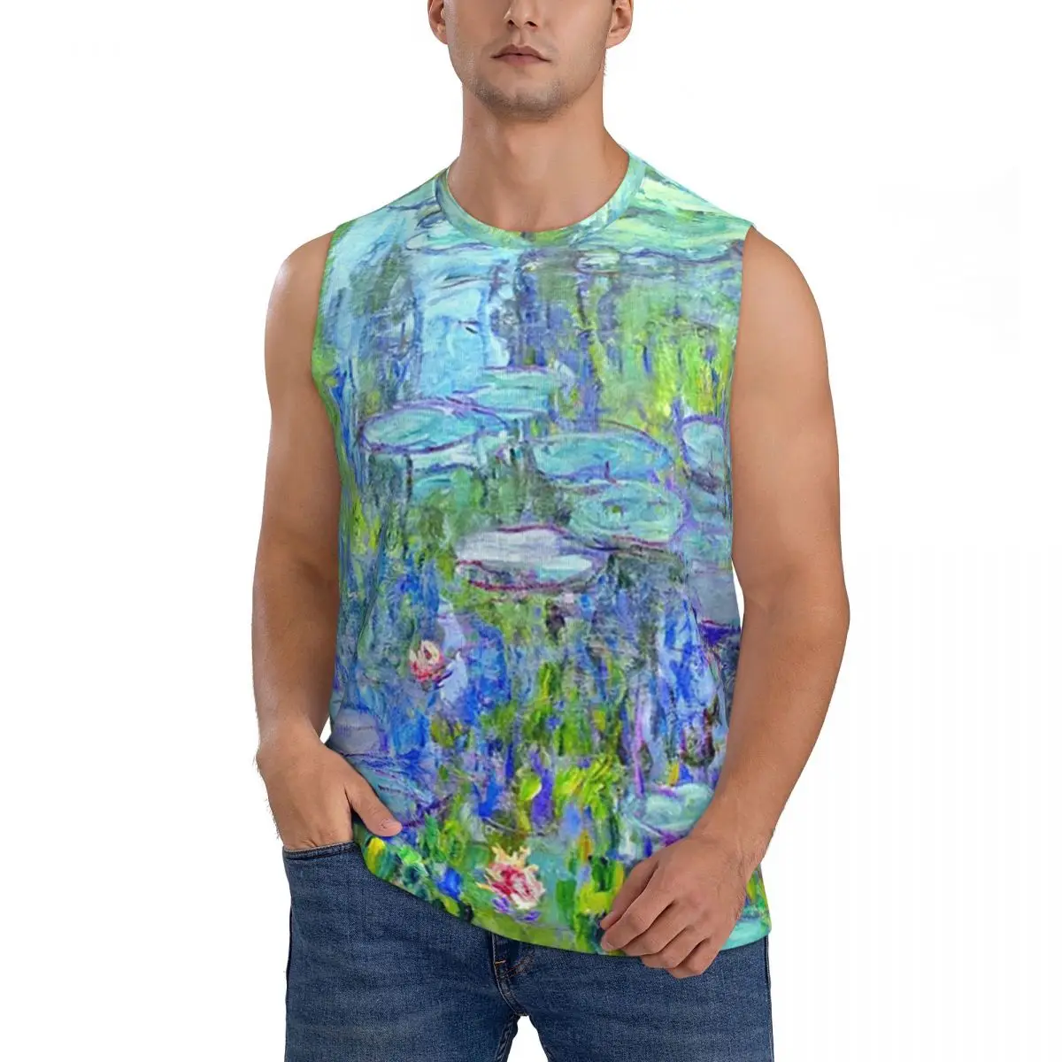 Female Long Water Lilies Claude Monet Men Sleeveless Tank Tops Quick Dry Breathable Gym Fitness Running Summer Casual Sport Vest