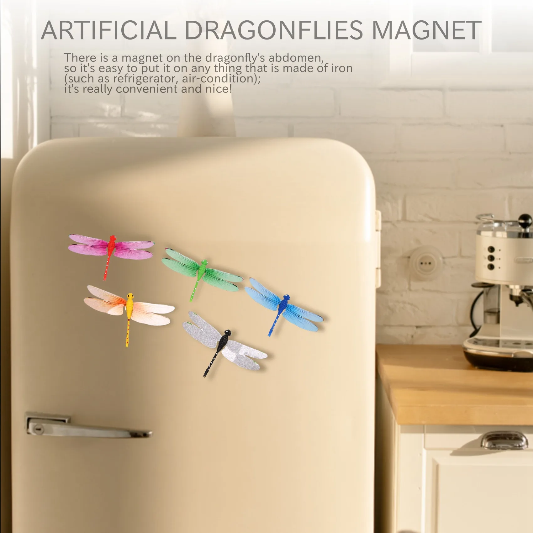 5Pcs 8cm 3D Artificial Dragonflies Fridge Magnet for Home Christmas Wedding Decoration, Colors Randomly Send SQ