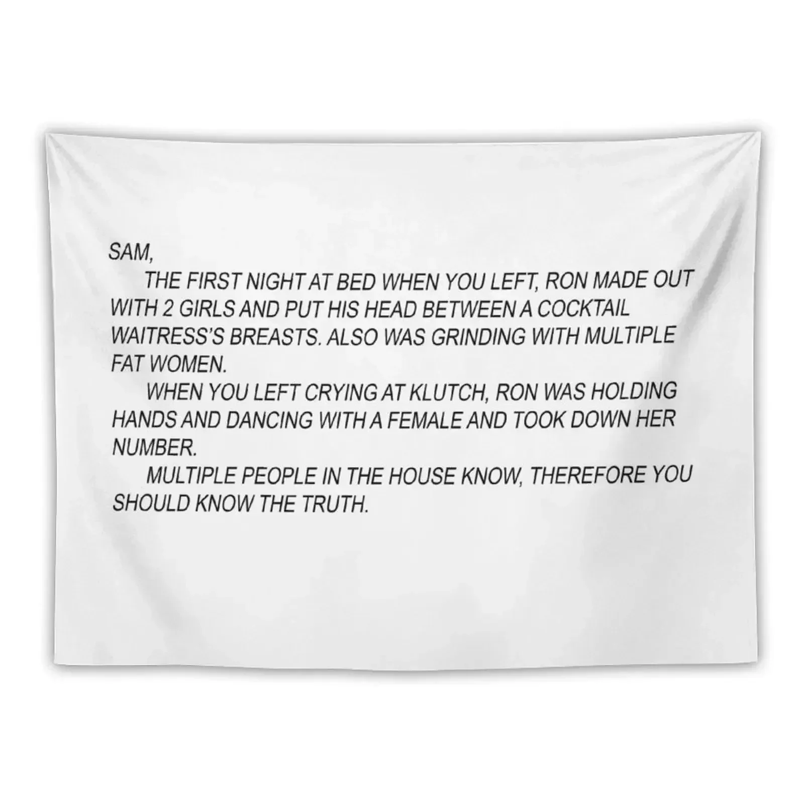 Jersey Shore Anonymous Note To Sam From Snooki Tapestry Wall Hangings Decoration Decoration Room Tapestry