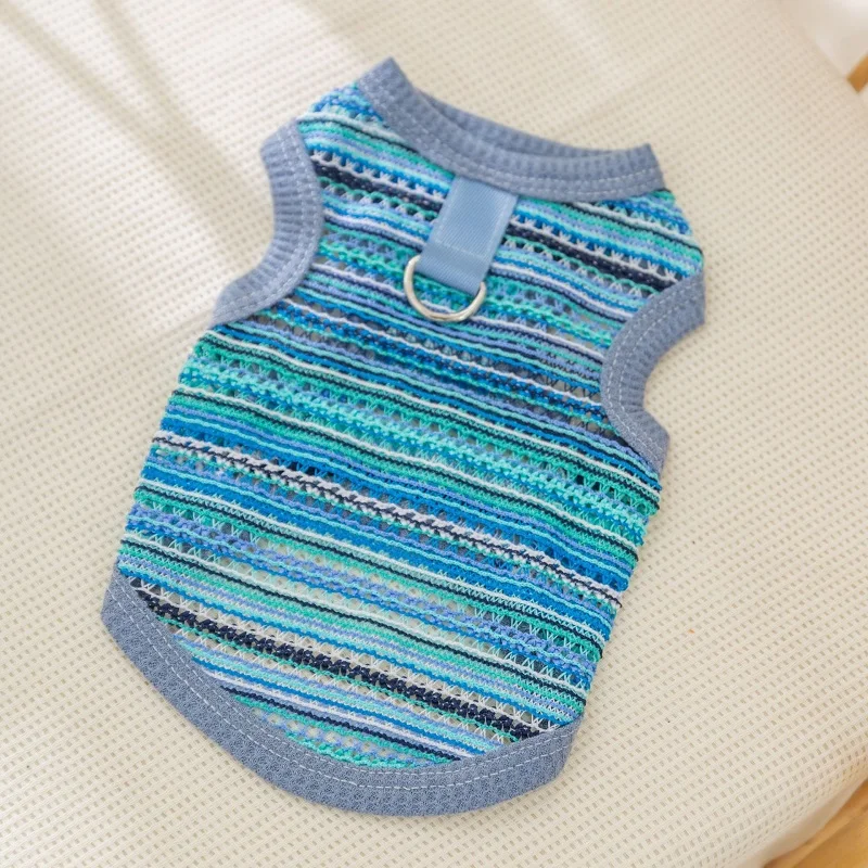 Rainbow Striped Dog Vest Summer Pet Clothes Breathable Mesh Puppy Shirt Fashion Cat Vest Pet Sweatshirts Bichon Frise Costumes