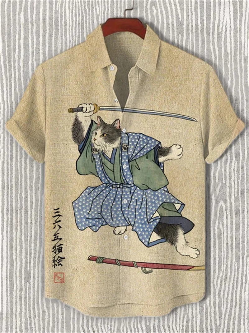 

Men's linen 3D floral printed shirt button down Hawaiian casual shirt short sleeved vacation beach outfit summer top