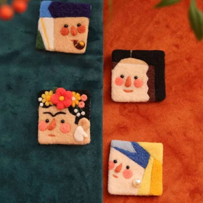 Non-Finished Wool Felt Retro Brooch Handmade DIY Needle Poking Fun Pearl Girl Toy Doll Material Kit Accessory Decor Gift 2pc