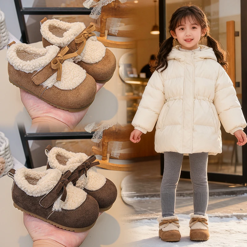 

Winter girls' warm furry cotton shoes for boys with soft sole versatile casual shoes