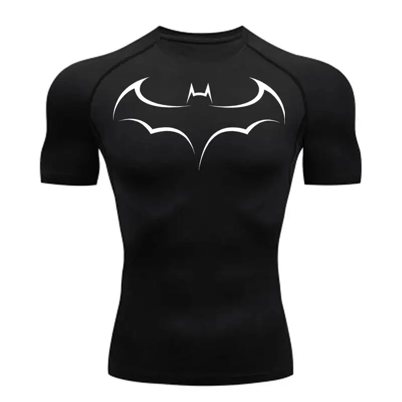 2026 new Bat Printed Men's Tight T-Shirt Running Compression T Shirt Gym Fitness Jogging Short Sleeve Male Casual Shirt Tops