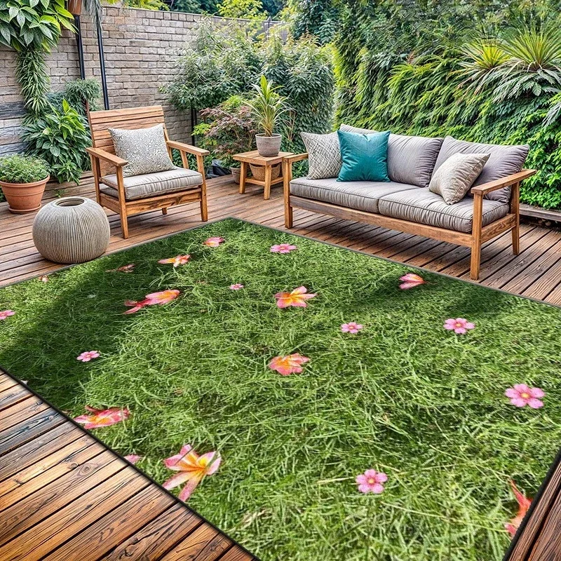 Outdoor Mat, Courtyard Mat, Outdoor Decor, Meadow Floral Print Mat, Suitable for Balcony, Garden, Courtyard, Camping, RV