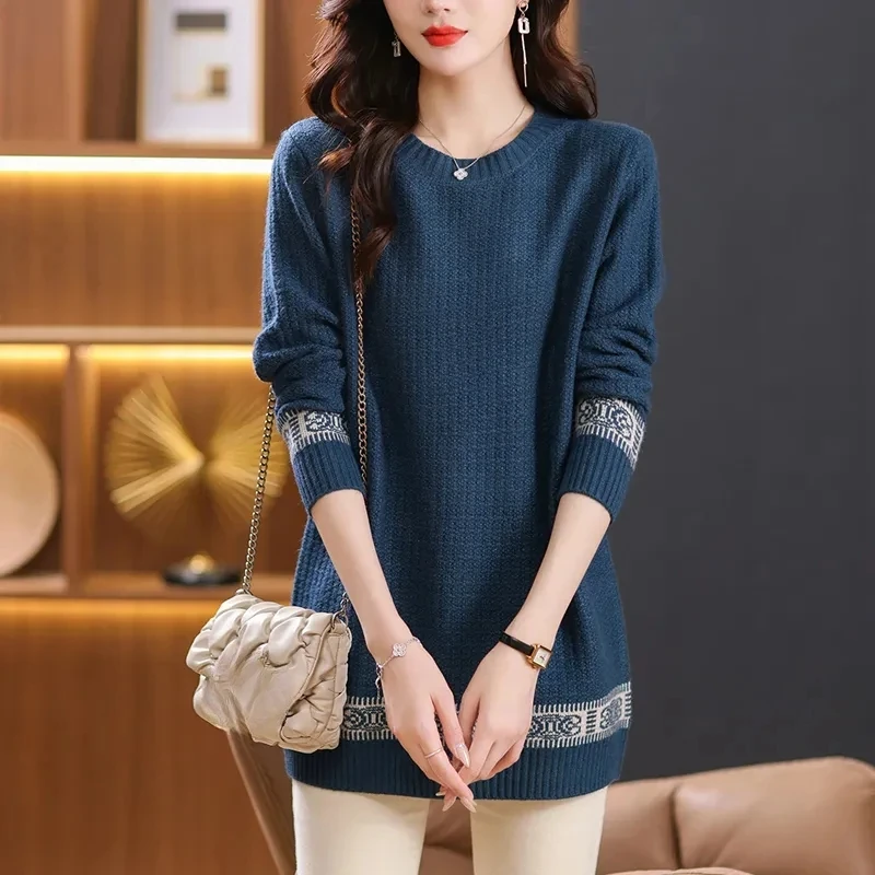 Sweter Pullover Rajut Wanita Gaya Sedang dan Panjang 2025 Musim Gugur/Dingin Atasan Bawahan Wanita Kualitas Tinggi Versi Korea ZT166