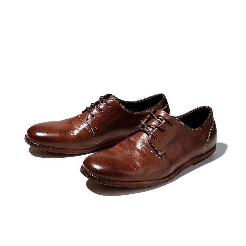 British Style Casual Leather Shoes Men Soft Breathable Genuine Leather Dress Shoes Handcrafted Horsehide Retro Derby Shoes