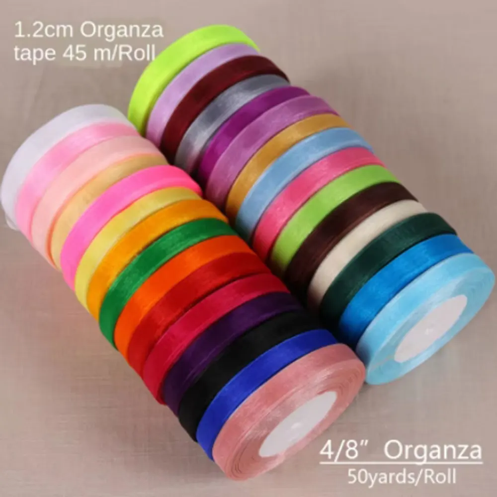 12mm(45meters/roll) Organza Ribbon Wrapping Christmas Party Home DIY Gift Packaging Wedding Decoration Tapes DIY Chiffon Ribbons