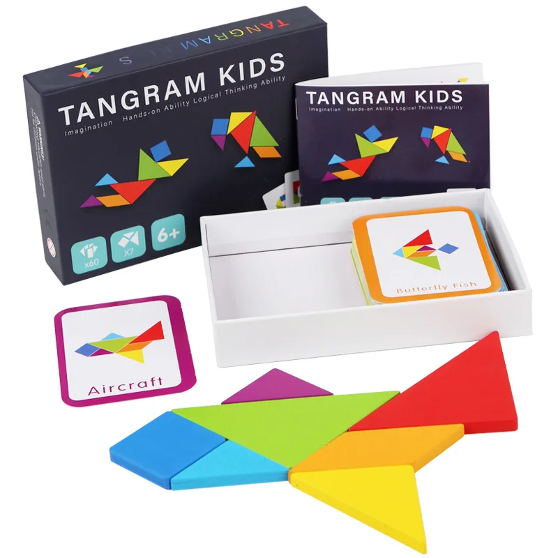 Wooden Tangram Jigsaw Puzzles Board Games Kids Montessori Educational Toys Children Kindergarten Geometric Shape Teaching Aids