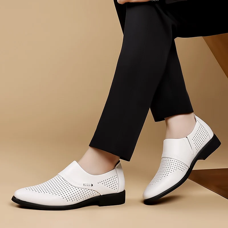 Breathable Hollow Out Driving Shoes Men's Casual British Style Wedding Shoes Slip-On Low Top Rubber Outsole Comfortable Summe...