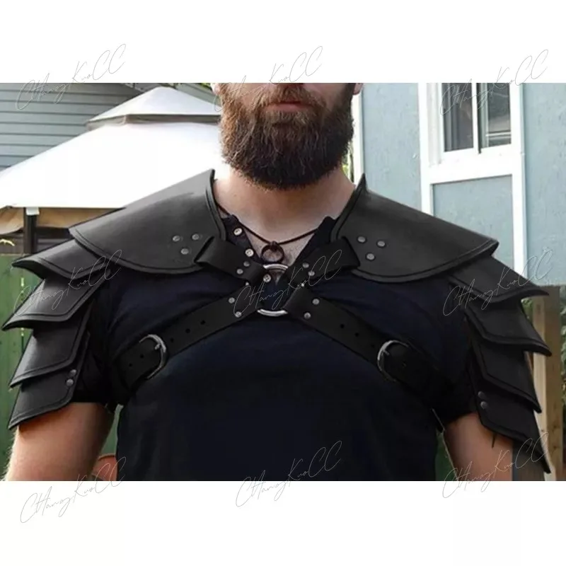 Middeleeuwse Steampunk Viking Kostuum Krijger Ridder Pu Lederen Verstelbare Schouderpantser Voor Mannen Vrouwen Larp Cosplay Accessoire