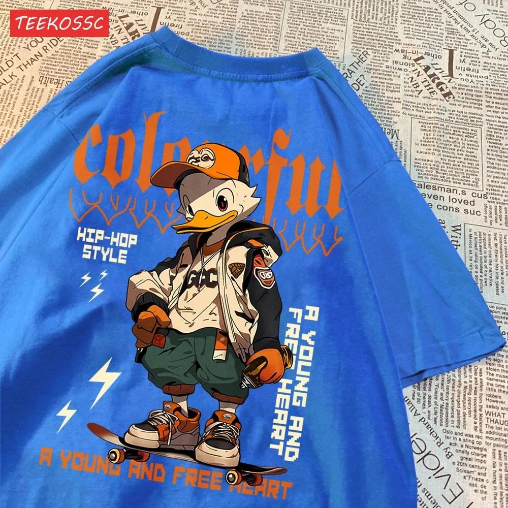 Summer men's breathable casual round neck T-shirt handsome and cool duck pattern print cool cartoon outdoor fashion top
