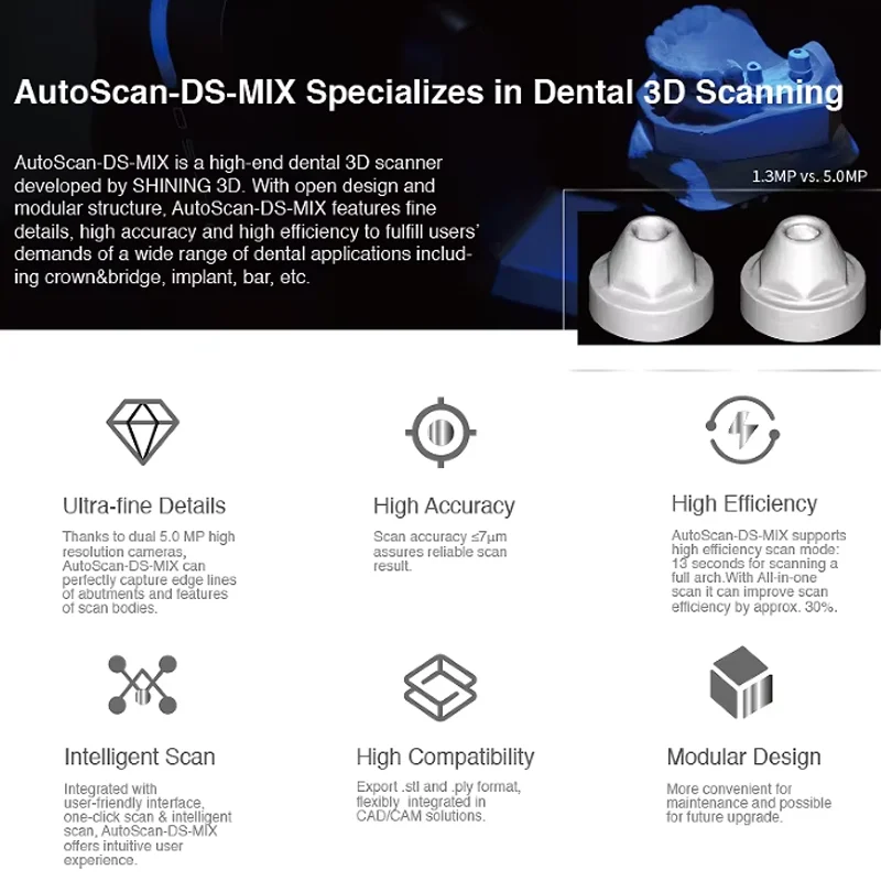 Shining AutoScan DS MIX & EX Pro(H) Dental Lab Desktop 3D Scanner for High Precision EXO CAD Digital Dental Table Scanner