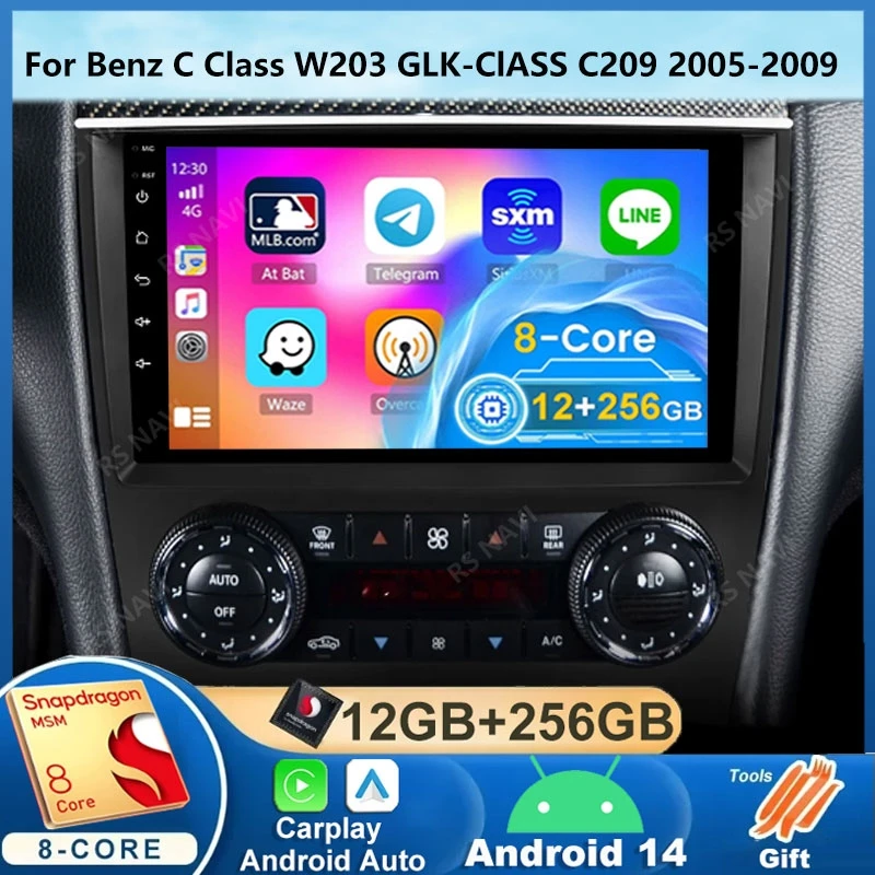 Android 14 For Benz W203 W209 C180 C200 C220 C230 Car Radio Video Player Multimediale Per Auto Autoradio 4G Carplay WIFI 2DIN