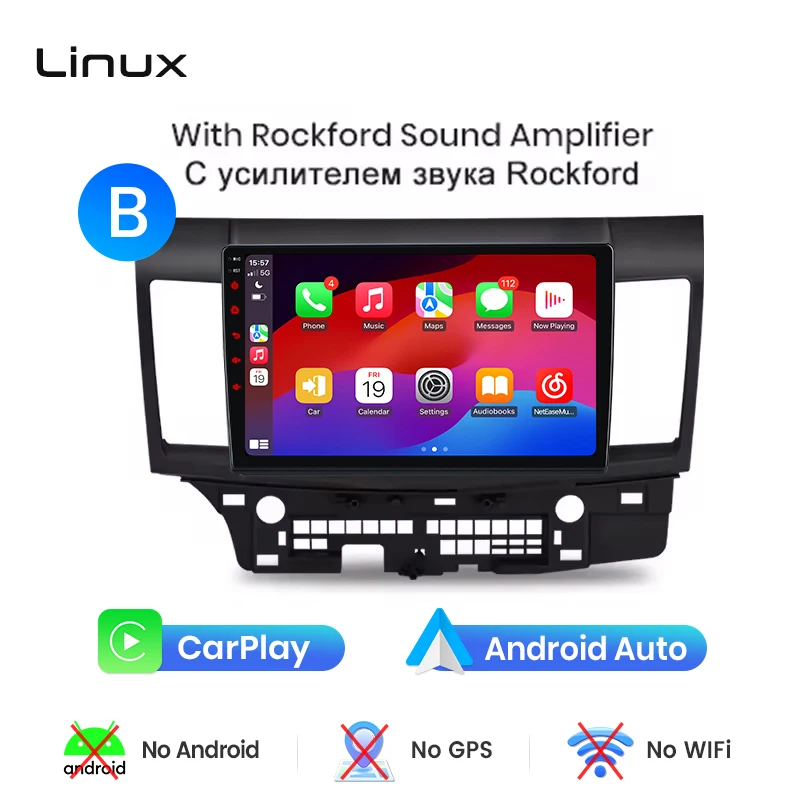 Junsun draadloze CarPlay Android Auto autoradio voor Mitsubishi Lancer (CY/CZ) 2007-2017 met ingebouwde koelventilator, Android GPS navigatie, multimediaspeler, WiFi, DSP, RDS, BT, SWC, IPS