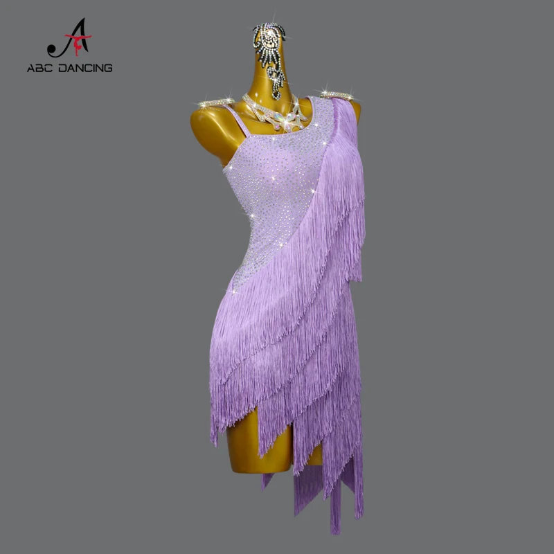 Nuove donne adulte viola danza latina nappa vestito da competizione Sexy spettacolo di sala da ballo vestiti Costume signore sera indossare gonna aderente Personalizzazione Avanzata Nuovi prodotti e serie Fashion Dance