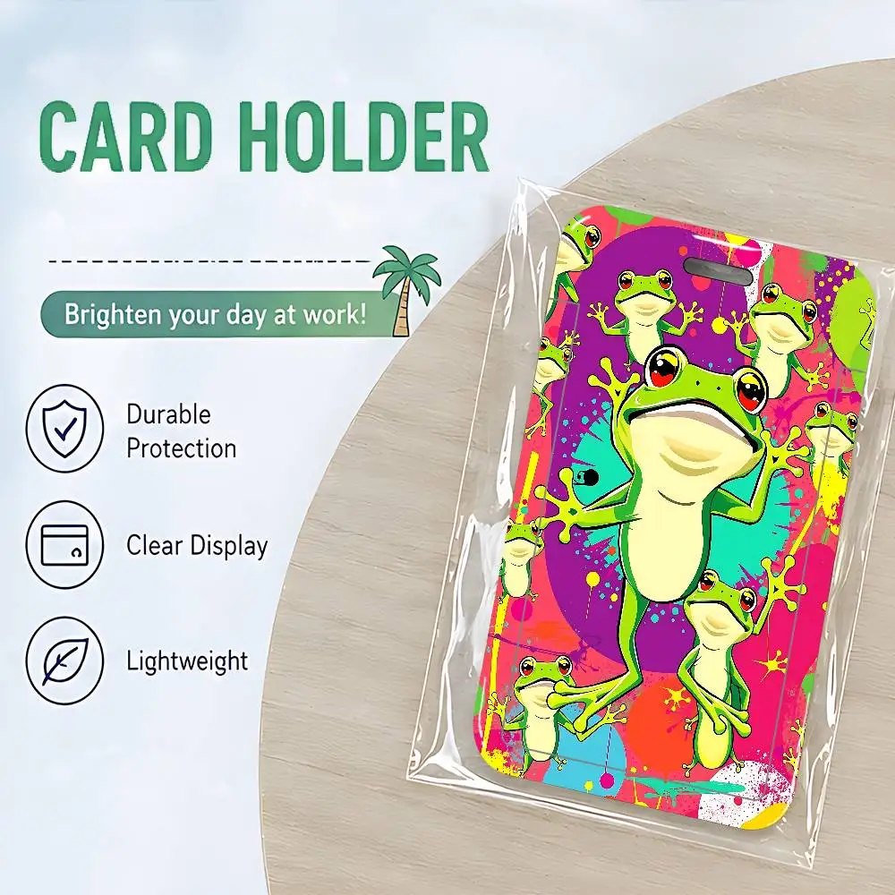 Humorous Frog ID Card Holder Cute Badge Holder PVC Card Cover With Clear Window For Student Office Bus Card