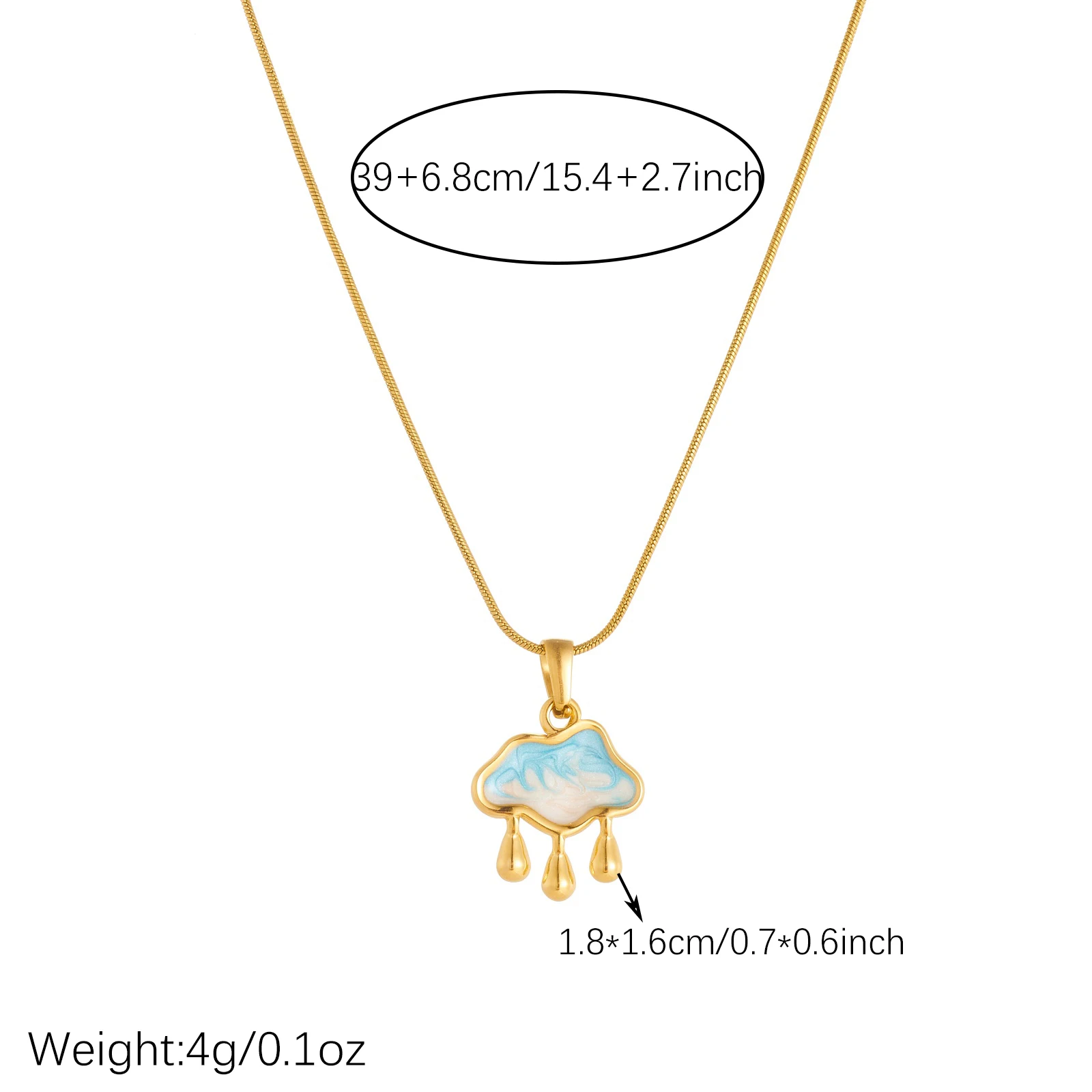 MEYRROYU 316L Stainless Steel Blue White Gradient Enamel Cloud Raindrops Pendant Necklace Lady Lady Fashion Waterproof Jewelry
