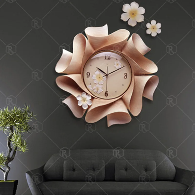 Reloj de pared decorativo tridimensional para el hogar, luz creativa, de lujo, moderno, puro, pintado a mano, 57x57 cm