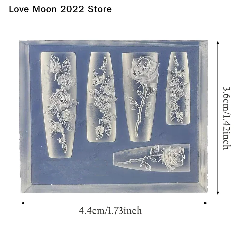 Stampo per intaglio di unghie con fiore in silicone 3D fai-da-te Crea fiori di rosa Piastra per timbratura Stencil per unghie Modello per unghie Decorazioni per nail art