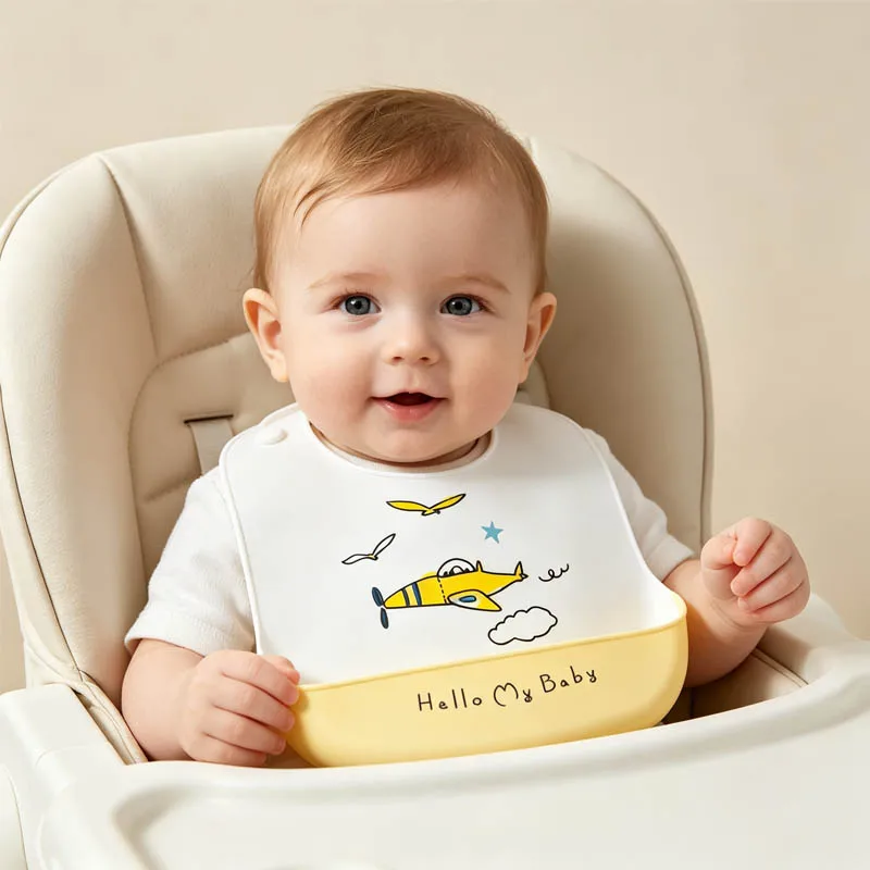 Silicone Baby Feeding Bibs Cartoon Patterns Adjustable Food Catcher Bib For Toddlers Boys Girls Foldable Baby Eating Apron