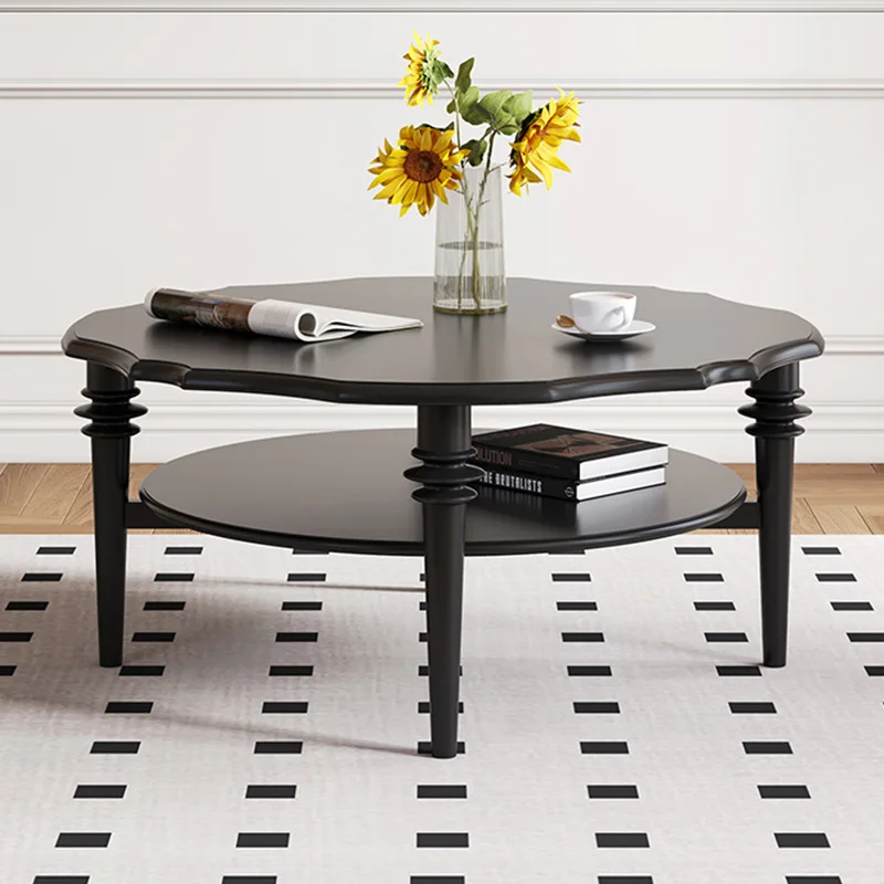 

French Retro TV Stand & Coffee Table Set Living Room Mid - Century Style Black TV Cabinet Wood Floor Cabinet Home Furniture FYCT